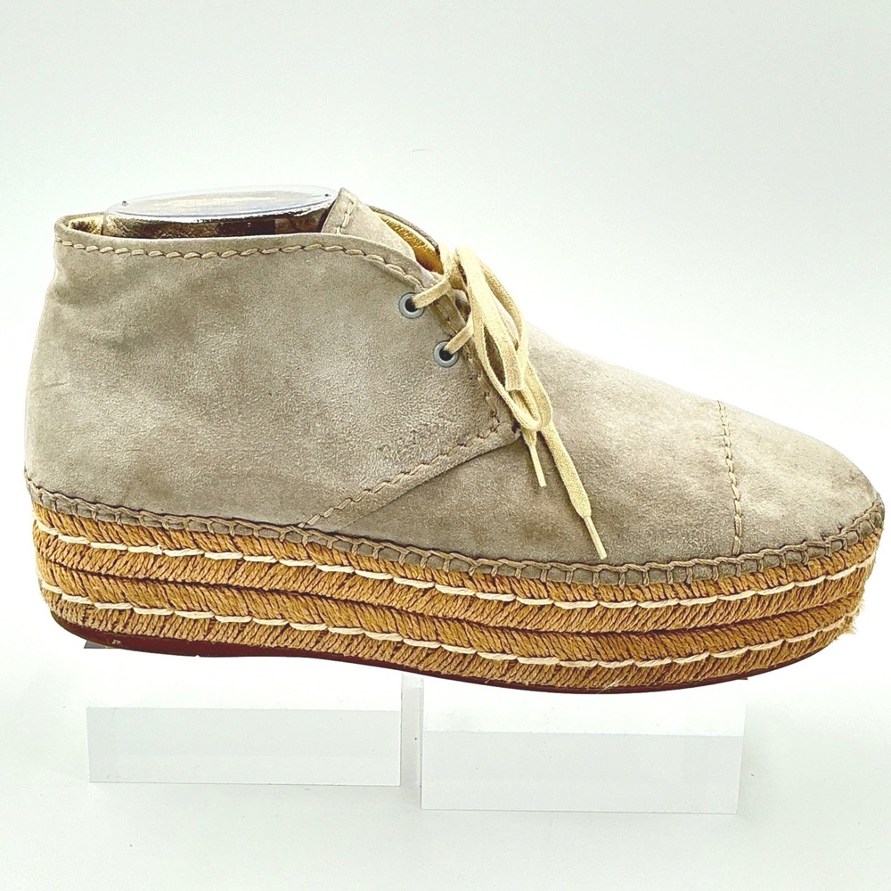 Prada Size 39 US 8 Espadrille Platform Chukka Ankle Boot Taupe Gray Suede